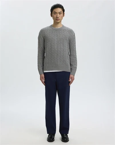 Selected - SLMBraun Cable Crew Strik - Medium Grey Melange 